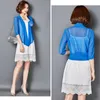 Kvinnor Sommar Kimono Cardigan Mesh Transparent Sun Blouse Chiffon Loose Short Plus Size Shirt Solid Beach Cover Ups Outwear 3 210719