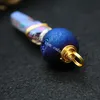 Druzy Metallic Coated Agate Round Gemstone Crystal Point Pendant Handmade Wire Wrapped Titanium Blue Quartz Geode Stone Sphere Ball with Rainbow Rock Stick Charms