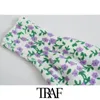 Traf Women Fashion Floral Jacquard Croped Sticked Cardigan tröja Vintage Långärmad Kvinna Ytterkläder Chic Topps 210415