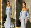 Baby Blue Dubai Arabski ASO EBI Mermaid Prom Dresses Proste Sexy Off Ramię Z Długim Rękawem Formalna Suknia Wieczorowa Nosić Custom Made