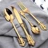 Posate placcate in oro occidentale vintage 24 pezzi Coltelli da pranzo Forchette Cucchiaini Set di stoviglie di lusso dorato Set di stoviglie per incisioni 211112