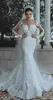 Robes de mariée sirène de sirène de sirène à manches longues modernes magnifiques Robes de lacet Princess Bridal Appliques sur mesure Voir à travers 0509