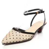 Woman Summer Novelty Sexy Sandals Pointed Toe 4cm Strange Heel Straight Genuine Leather Buckle Mesh 34-39 Party B1983