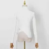 TwotwinStyle Белые нерегулярные вязаные вершины для женщин водолазка с длинным рукавом туника сплошной свитер женская мода одежда 210517