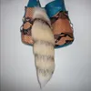 Real Fox Keychain för handväska Cosplay Asscessory Long Fox Fur Tail Bag Charm Kvinnor Key Chain Golden Color A76