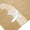 10/20 / 50 PC Burlap Koronki Cutlery Etui Vintage Jute Hessian Rustykalne Dekoracje Ślubne Party Birthday Tableware Materiały Uchwyt Torba 210610