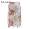 HiT Color Элегантная юбка для женщин Высокая талия Лоскутное кружево Урожай MIDI Bodycon Юбки Женская Весенняя Одежда 210521