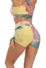 Tie Dye DString Yoga Set Stretchy Sport Tops Hoge Taille Push Up Gym Short Sportswear Dames Workout Fitnsuits X0629