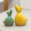 2pcs Ceramic Rabbit Figurines Nordic Easter Long Ear Bunny Ornament Garden Animal Combination Home Office Room Desk Decoration 210804