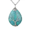 Silver Brass Wire Wrapped Tree of Life Natural Crystals Agate Pendant Halsband Healing Stone Halsband för gåva