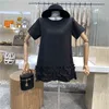 Short Sleeve Stitching Design Trend Sweet Ladies Clothing Korea Chic Straight Flower Petal Edge Cake Dresses 16W99501 210510