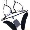 Fashion Sexy Letter Black Bikinis Female Backless Floral Bathing Suit Two Pieces Party Swimwear Trendy Travel Charm Swimsuit