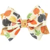 Thanksgiving Hair Bows For Girls Leaves Printed Ribbon Hairgrips Bowknot Clips Kids Hairs Accessories9694121