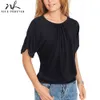 Nice-forever Summer Basic Black Lace Patchwork Casual T-shirts Vrouwen Losse Tees Tops BTYT039 210419