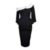 Um ombro bodycon mulheres vestido branco bloco de cor preta 3/4 de manga peplum elegante senhora noite partido trabalho lápis 210603