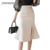 Atdyspm vrouwen rokken plus size hoge taille s elegante ruches split midi rok voor stretch casual office 210629