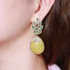 Súper Lujo Amarillo Verde Cubic Zircon Hoja Larga Gota Grandes Pendientes Llamativos para Mujeres Compromiso Boda Fiesta CZ894 210714