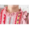 滑走路秋の甘いピンクの虹の縞模様の明るいシルク編み物女性長袖のRuffes Peter Shineセータードレス210416