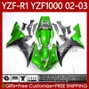 OEM هيكل السيارة ل Yamaha YZF R1 1000CC YZF-1000 YZF-R1 2000-2003 هيئة 90NO.127 YZF Light Green R 1 1000 CC YZF1000 2002 2000 2000 2001 YZFR1 02 03 00 01 دراجة نارية Fleading
