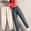 Chrleisur Mode Kvinnor Vinter Varm Långa Byxor Fleece Tjocka Leggins Mujer Solid Storlek Plus Elastic Lace-up Casual Leggings 211117