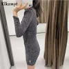 Klkxmyt za vestido mulheres outono moda chique fio metálico plissado vintage manga longa mini vestidos feminino vestidos mujer 210527