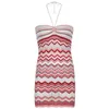 Vintage Wave Striped Y2K Knitted Mini Dresses Aesthetic Cute Bodycon Halter DrSummer Korean Cute Outfits Sexy Cuteandpsycho X0529