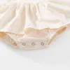 Baby Girls One-Piece Kläder Girl Rompers + Cap Summer Bodysuit Cotton Short Sleeve Hardcover Creeper 210429