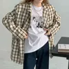 Koreanska Plaid Women Coat Jacket Full Sleeve One-Button Toppar Mode Loose Kvinna Femme 210513