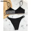 Ingaga Shiny badkläder Bikini Women's Baddräkter PRUT UP Biquini High midje Bikinis High Cut Bathing Suits 2021 Nytt lapptäcke 210319