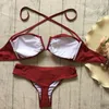 Damen-Bademode, sexy Bandeau-Bikini-Set, V-Form, Push-Up-Bademode, Badeanzug, Retro-Frauen, tiefer, fester Badeanzug, Bademode