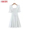 Summer Women Ruffles White Square Neck Short Sleeve Ladies Mini Dress Vestidos QW87 210416