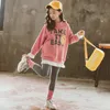 Girls Fall Outfits Fashion Children Clothes Set Spring Cotton Pullover Sweatshirts + Leggings 3 Colors for 210622