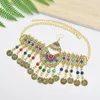 Örhängen Halsband Afghanistan Turkiet Gypsy Stam Etnisk Retro Myntpärla Head Chain Armband Örhängen Vintage Böhmen Indien Jhumka Smycken