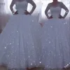 2023 Bling Bling scintillante abito da ballo in pizzo con pace in pizzo abiti da sposa gioiello illusione a manichette lunghe paillette