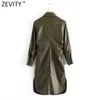Zevity Women Fashion Single Breasted Waist Pleated Shirt Dress Femme Långärmad sida Split Faux Leather Slim Vestido DS4878 210603