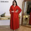 Siskakia Dubai Hoodded Abaya Dress for Women France Velvet Ribbon Long Sleeve Morockan Turkishアラビアムスリム服Red 2021カジュアルドレス