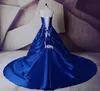 Shiny Real Image White and Royal Blue A Line Wedding Dress 2021 Lace Taffeta Appliques Bridal Gown Beads Custom Made Crystal Fashi8799079