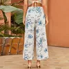 Pantalones de pierna ancha con estampado Floral para mujer, pantalones ajustados de cintura alta de verano para mujer, ropa de calle informal Vintage para mujer, pantalones bohemios para vacaciones en la playa 210608