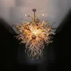 Rustykalny styl łańcuch wiszące LED Lampa wisiorek bursztynowy i biały kolor dmuchany szklany żyrandol oświetlenie kryty dom art dekoracja 32 lub 36 cali