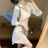 Casual Dresses White Office A Line One Piece Korean Ladies Autumn Sexy Long Sleeve Cabaret Party Club Mini Formal For Women