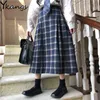 Una línea plisada a cuadros estudiantes midi falda de mujer vintage otoño invierno femenino largo cintura alta chicas kawaii s 210421