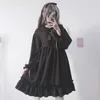 Woherb Japanese Gothic Summer Chiffon Dress Women Vintage Bow Bandage Ruffle Black Lolita Dresses Vestidos Robe Femme 21664 210409