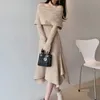 Autumn Winter Ruffles Mermaid Maxi Sweater Women Sexy Off Shoulder Camel Black Elegant Female A-line Long Midi Knit Dress 210416