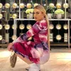 Baskı Kravat Boya Uzun Kollu Renkli Seksi Midi Elbise Sonbahar Kış Kadın Bodycon Parti Streetwear Kıyafetler 210607