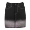 Mulheres jeans saias de alta qualidade primavera verão denim feamle dois cor patchwork mini happing saia pop streetwear inferior 210524