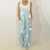 Kvinnors jumpsuits rompers blommor tryckt mode comfy lös jumpsuit med fickor droppar