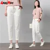 Garemay Bawełniane Pościel Spodnie Dla Kobiet Spodnie Luźne Casual Solid Color Kobiet Spodnie Harem Plus Size Damskie lato 210707
