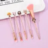 5pcs Cute Demon Slayer Makeup Brushes Cartoon Kamado Tanjirou Anime Metal Cosmetic Brush Set For Face and Lips Eyeshadow Concealer Foundation Blusher