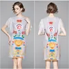 Mode Designer Butterfly Sleeve Lace Patckwork Straight Women Vintage Crown Flower Printing Sweet Girls Mini Dress 210416