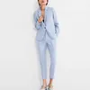 Heydress vrouwen herfst effen elegante blazer pak ol single button blue broek pak vrouwelijke formele kantoor pakken werken elegante pakken 210709